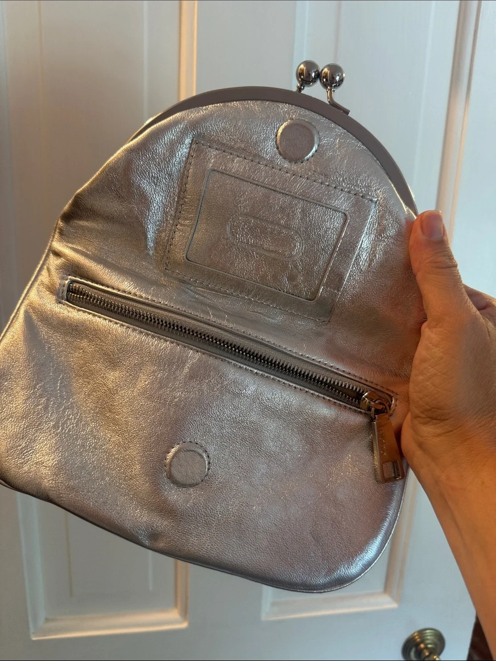 HOBO Metallic Silver Fold-Top Clutch